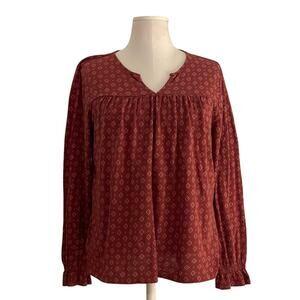 LUCKY BRAND Women’s Red Peasant Top Poet Blouse | Size L/G
